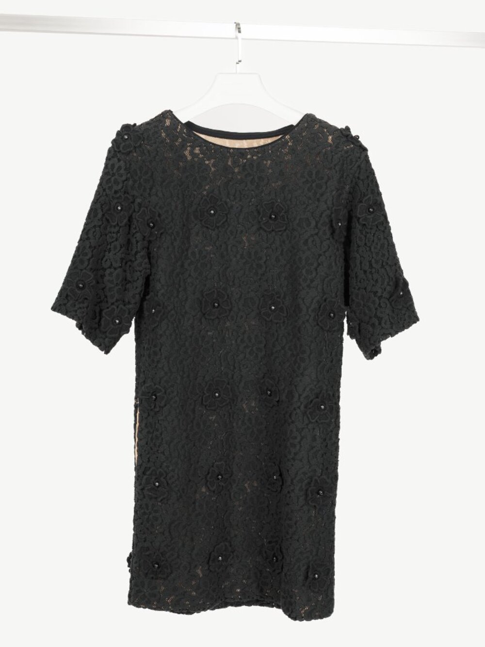 Chloe AW12 Black Macrame-Lace Floral-Applique Mini Dress